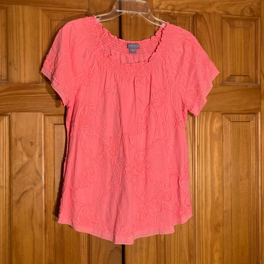 NWOT Laura Scott Vintage 90s Top Short Sleeve Blouse Pink Size L Large